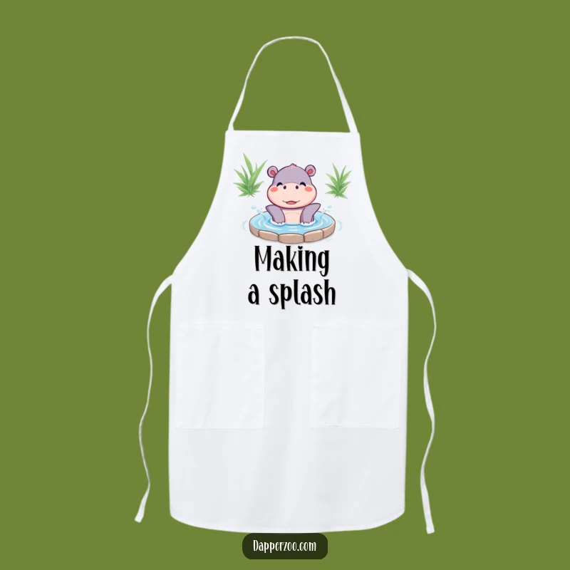 Funny Kawaii Hippo Splash Apron: Cook with Watery Fun!