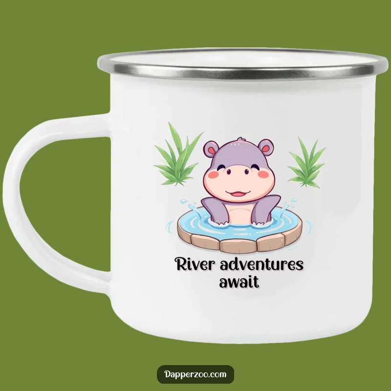 Funny Kawaii Hippo Splash Enamel Camping Mug: Fun Adventures Await!