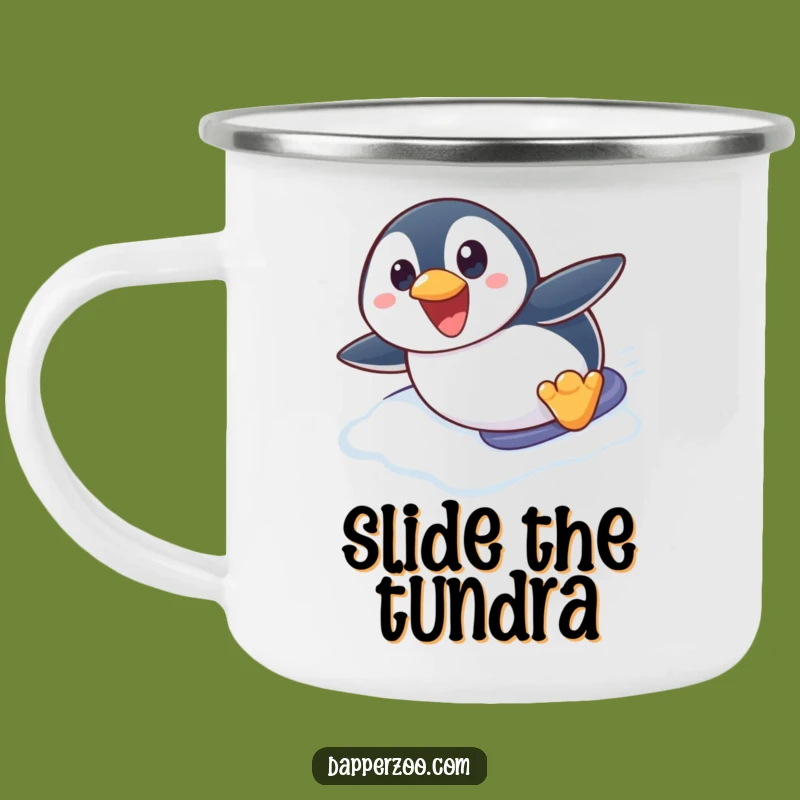 Funny Penguin Camp Mug: Cute Penguin Sliding, Hilarious Outdoor Gift!