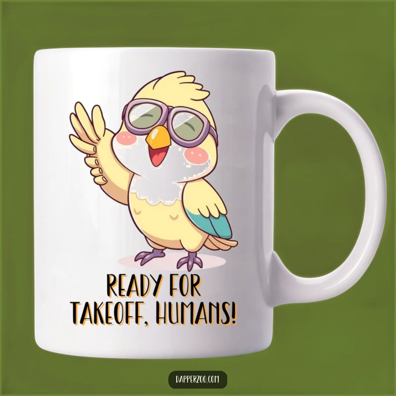 Funny Aviator Parrot Mug: Joyful Character Waving, Perfect Funny Gift for Pilots & Bird Lovers