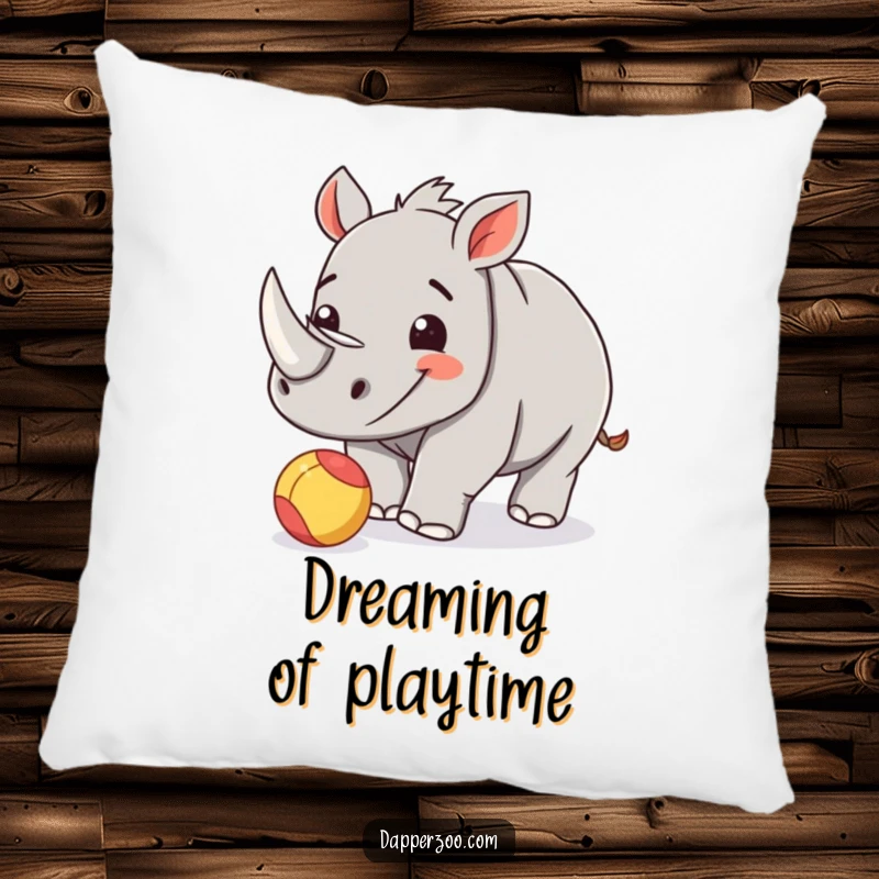 Funny rhinoceros calf pillow, a soft cushion featuring a happy calf playfully nudging a small ball.