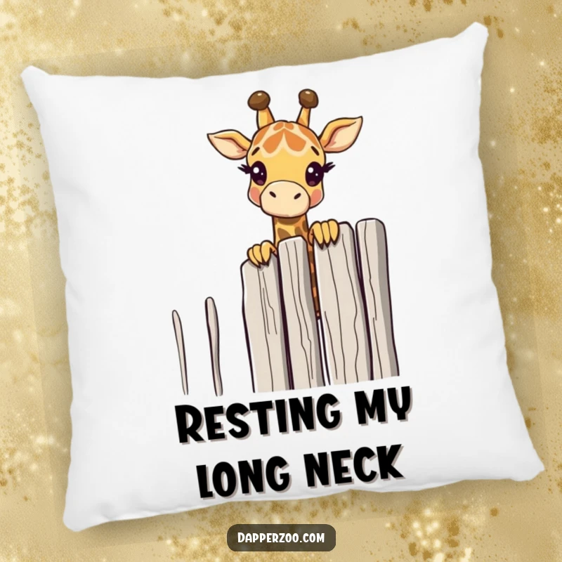 A curious giraffe peeks over a tall, thin fence on this soft and funny pillow, perfect for decor.