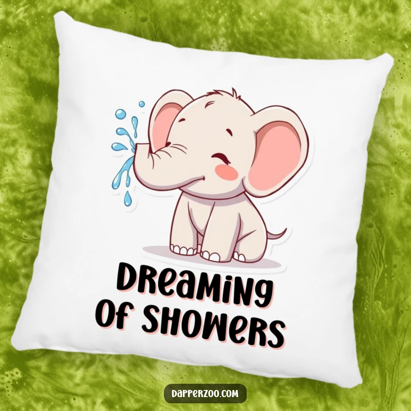 Funny kawaii elephant pillow featuring a cute elephant joyfully spraying water from its trunk, offering comfort and playful charm.