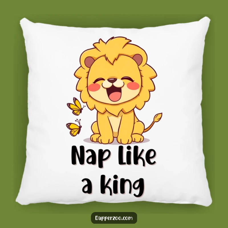 Soft Funny Kawaii Lion Roaring at Butterfly Pillow - Cozy & Humorous Decor