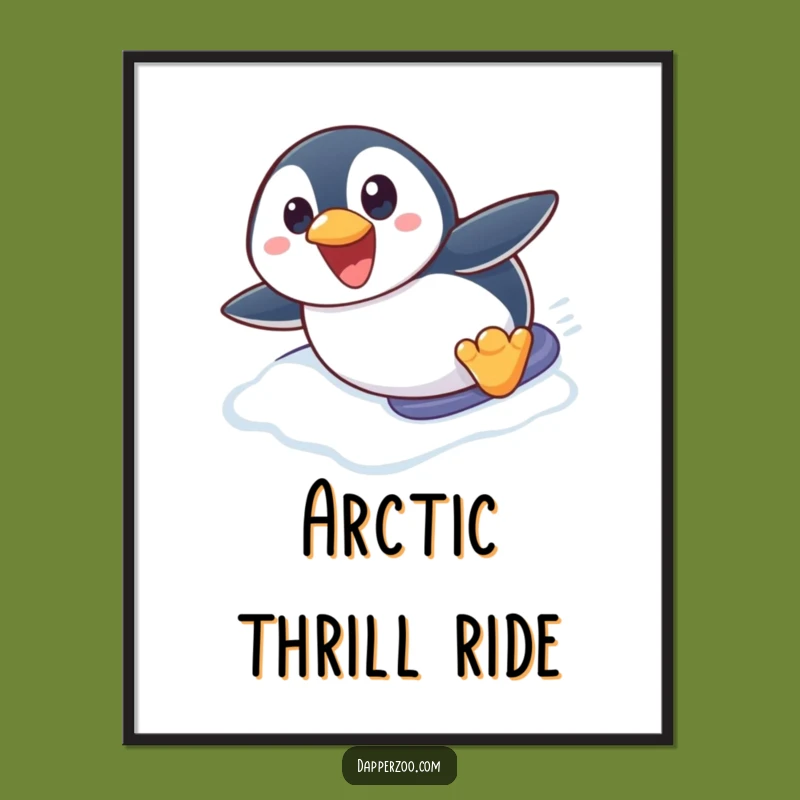 Funny Penguin Slide Digital Art: Cute Penguin Joyful, Printable Winter Gift!