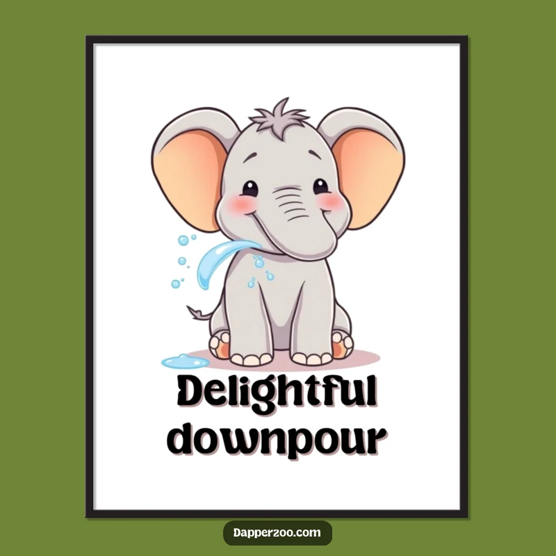 Funny Elephant Water Spray Digital Art - Joyful Downloadable Print, Gift