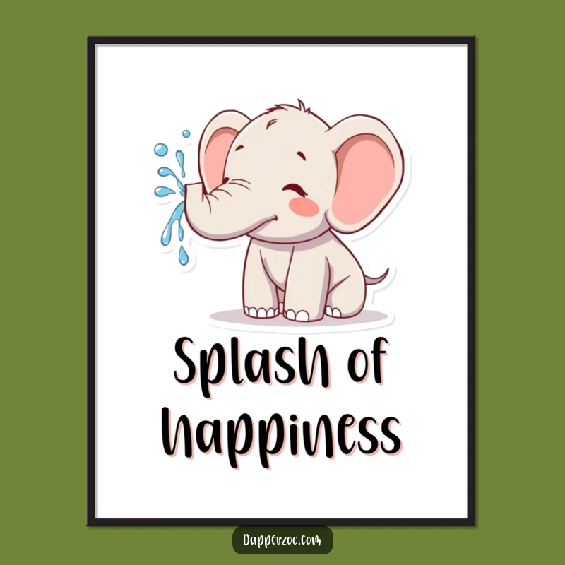 Funny Kawaii Elephant Water Spraying Digital Art - Instant Joyful Download