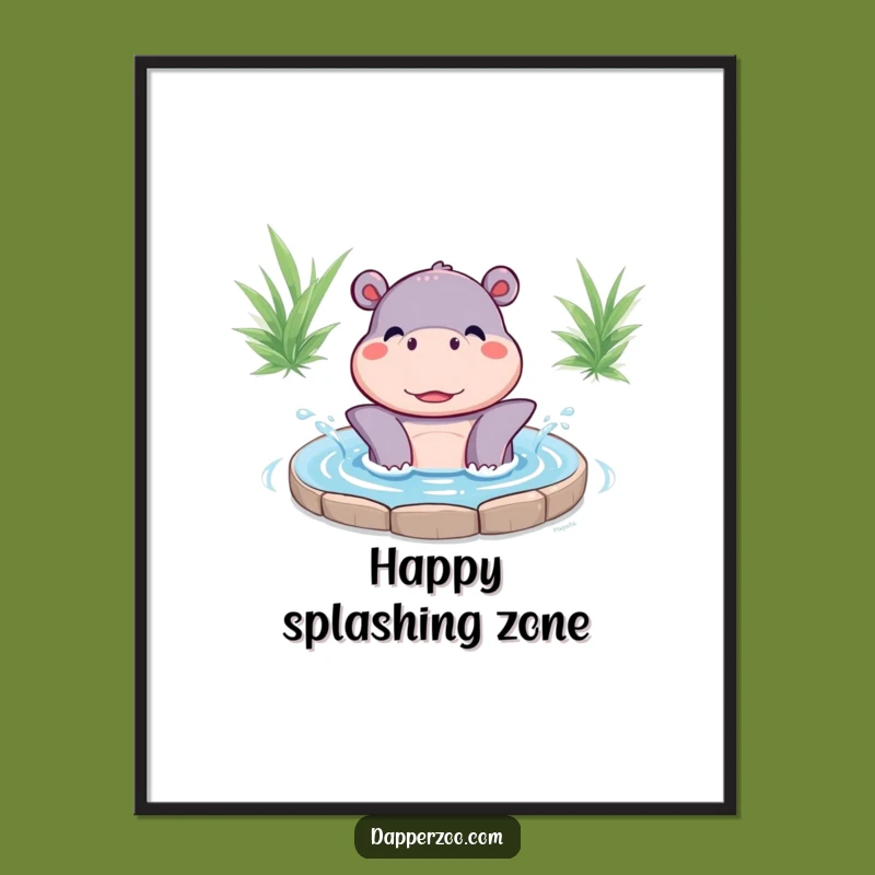 Funny Kawaii Hippo Splash Digital Art: Instant Joy for Your Walls!
