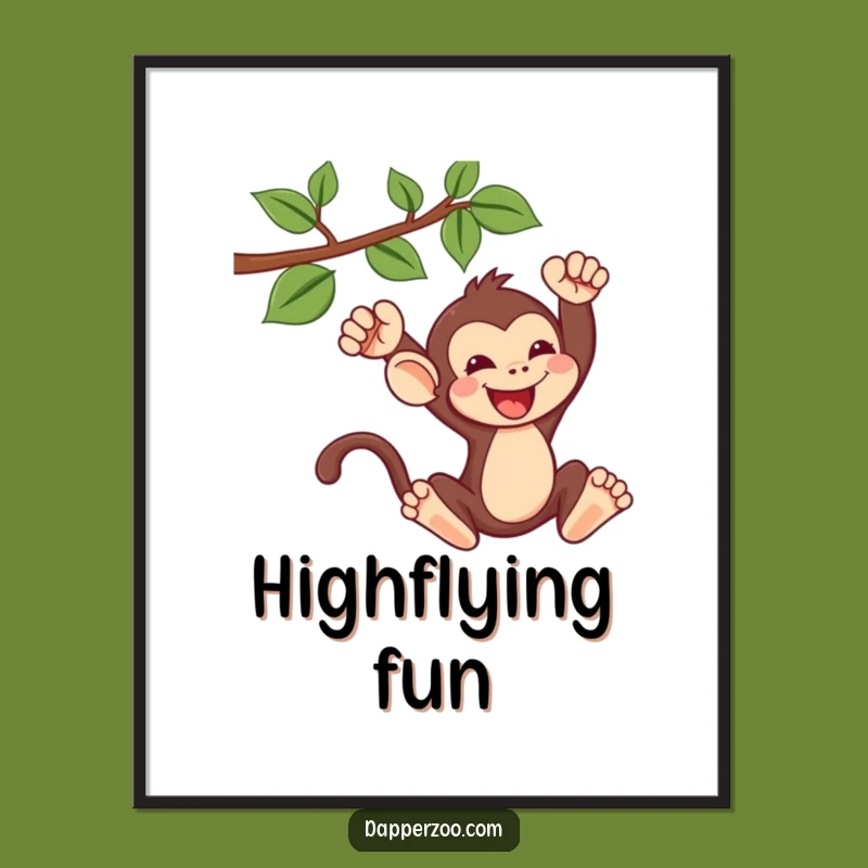 Funny Kawaii Monkey Swinging Digital Art - Instant Adventurous Download