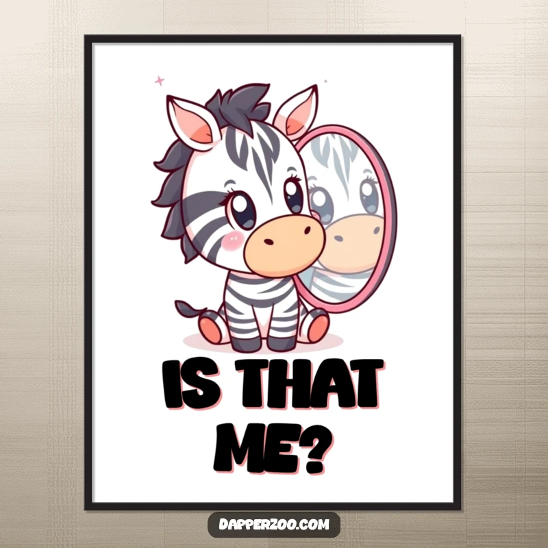 Funny Kawaii zebra character’s astonished face captured in a digital art print, delivering instant humorous visual impact.