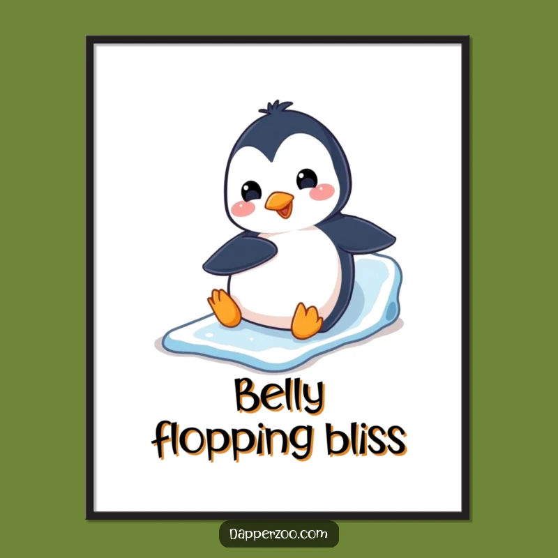 Funny Penguin Belly Slide Digital Art: Instant Arctic Fun for Walls