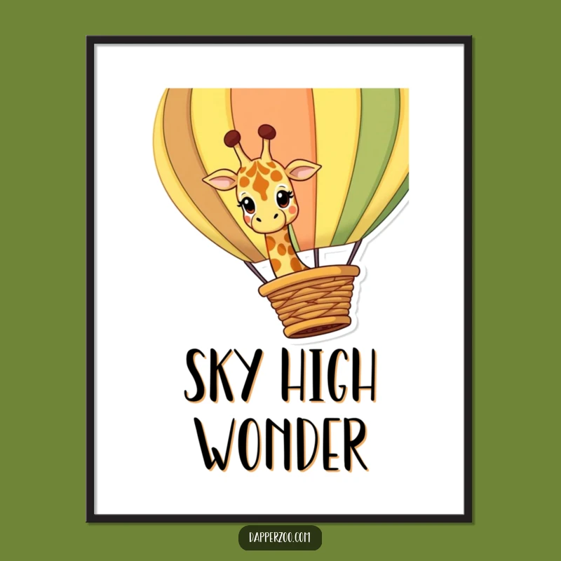 Funny Giraffe Balloon Digital Art: Curious Giraffe Adventure, Printable Gift!