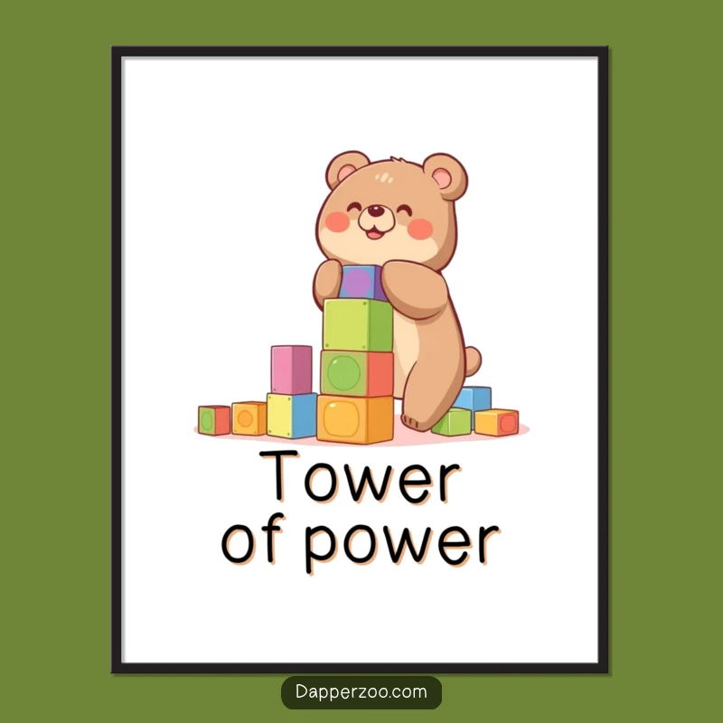 Funny Bear Block Tower Digital Print - Instant Playful Fun for Your Walls