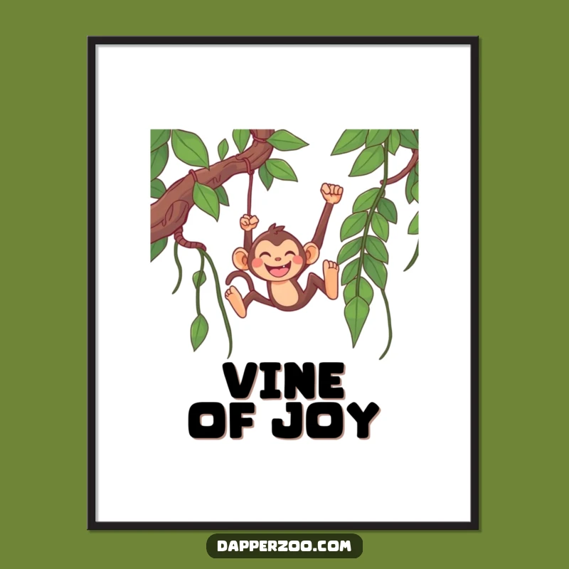 Funny Monkey Jungle Digital Art: Happy Monkey Swinging, Printable Adventure Gift!