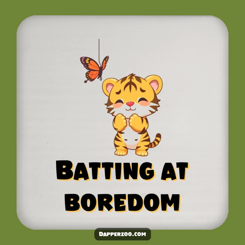 Funny Tiger Cub Butterfly Drink Coaster, Protect Surfaces with Playful Charm