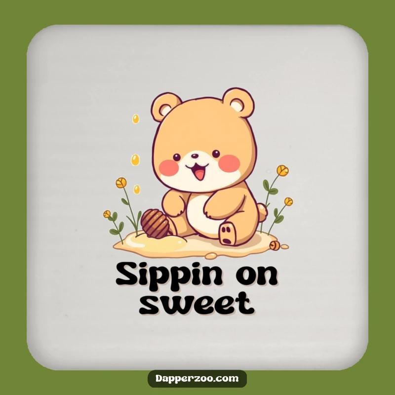 Funny Kawaii Bear Honey Dig Coaster Set: Protect Surfaces with Sweet Humor!