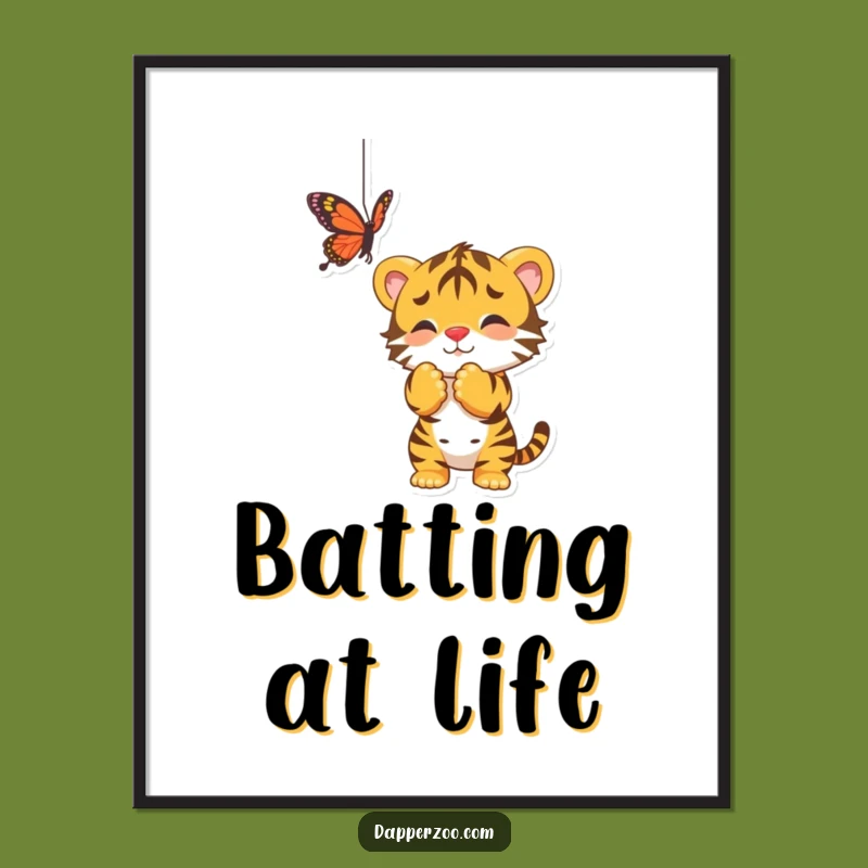 Funny Tiger Cub Butterfly Poster, Joyful Wall Art & Playful Gift