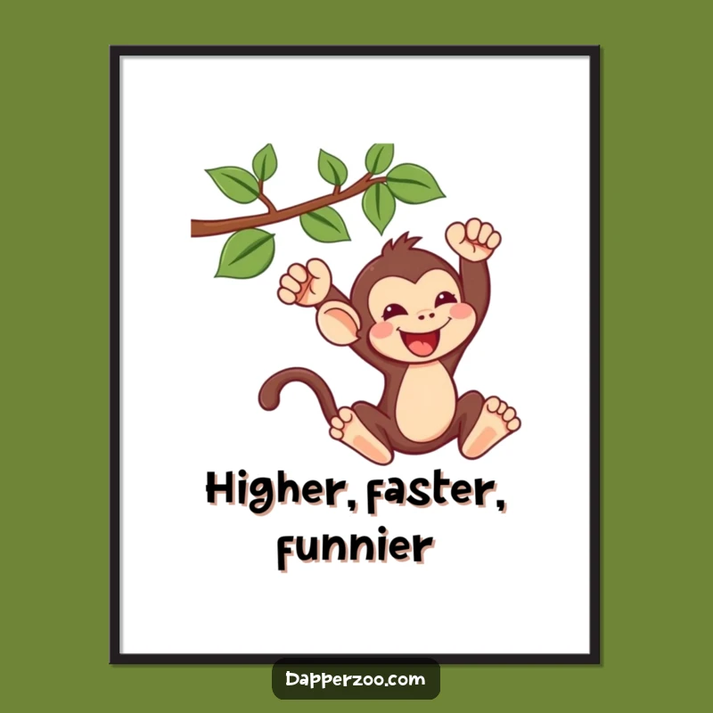 Funny Kawaii Monkey Swinging Poster - Playful Wall Art & Gift