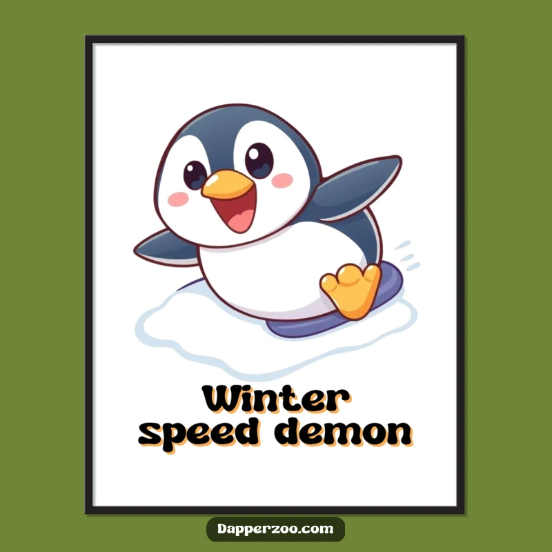 Funny Penguin Winter Poster: Cute Penguin Sliding, Hilarious Wall Art Gift!