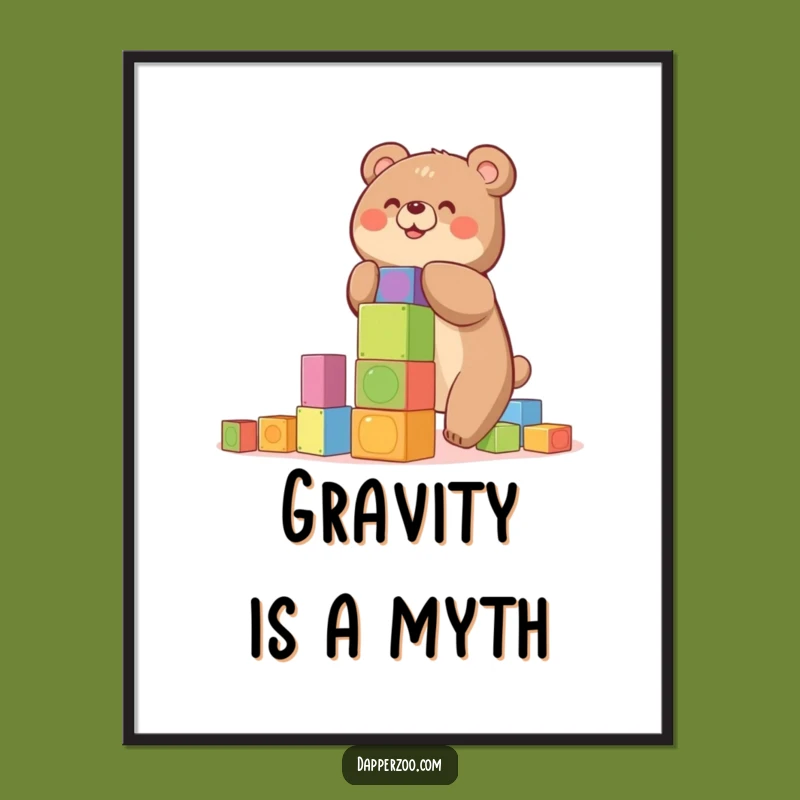Funny Bear Block Tower Poster - Playful Art for a Cheerful Space
