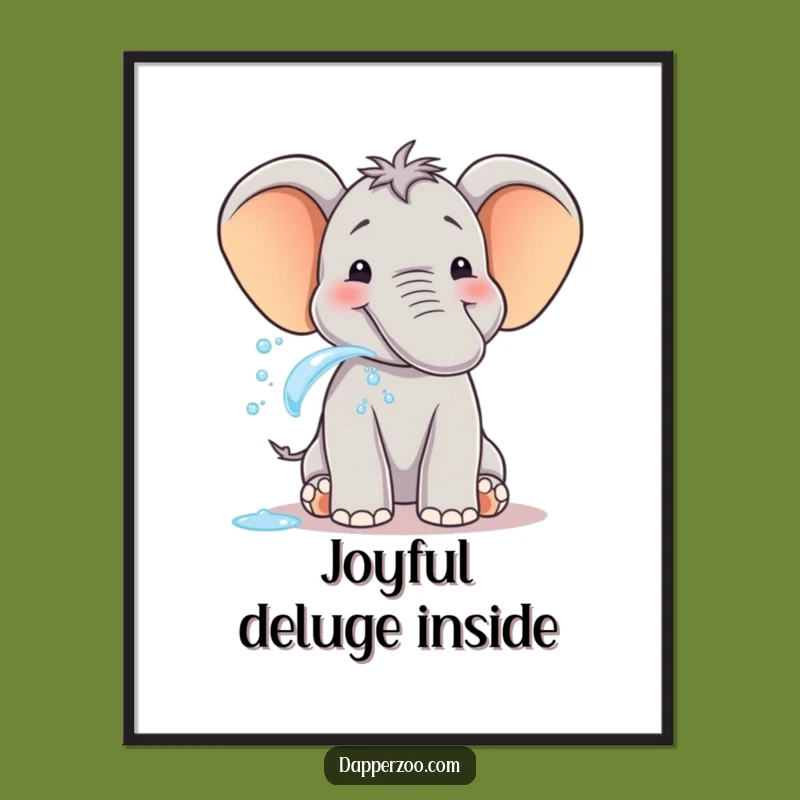 Funny Elephant Water Spray Poster - Joyful Animal Art Print, Hilarious Gift