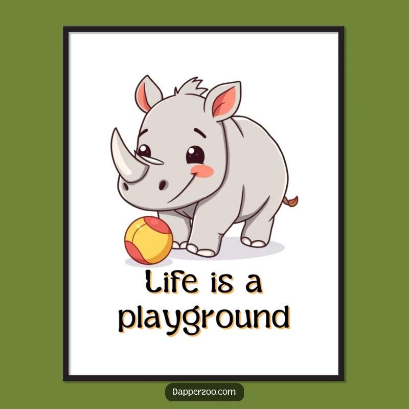 Funny Rhino Calf Poster: Vibrant Playful Nudge, Charming Funny Gift for Walls