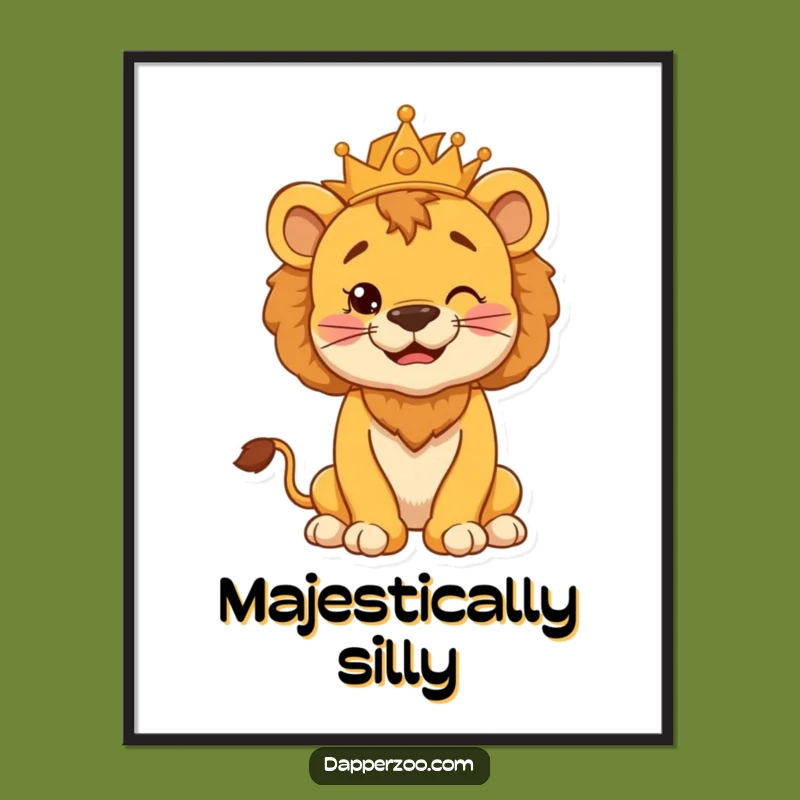Funny Lion Cub Poster - Silly King Pose Wall Art Gift