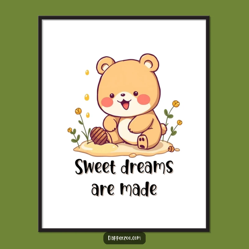 Funny Kawaii Bear Honey Dig Poster: Sweet Wall Art for a Happy Space!