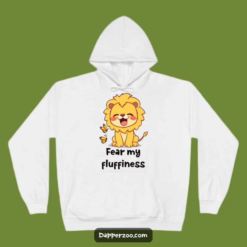 Cozy Funny Kawaii Lion Roaring at Butterfly Hoodie - Warm & Humorous Gift