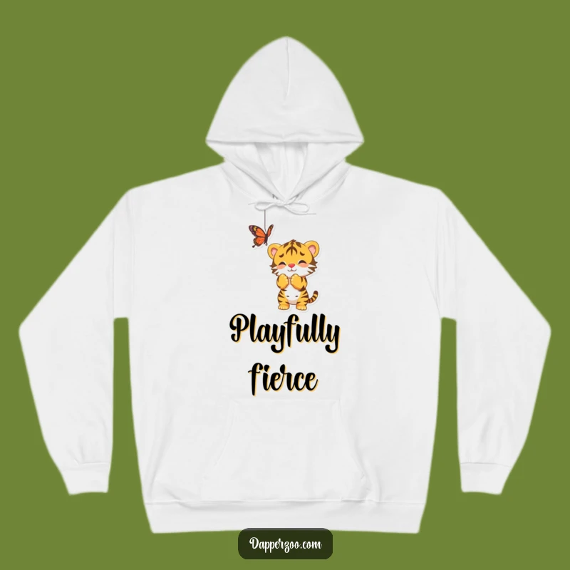 Funny Tiger Cub Butterfly Hoodie, Cozy & Humorous for Playful Kids