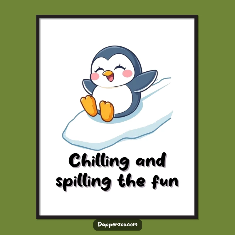 Free Printable Penguin Wall Art: Joyful Sliding Penguin Downloadable Art