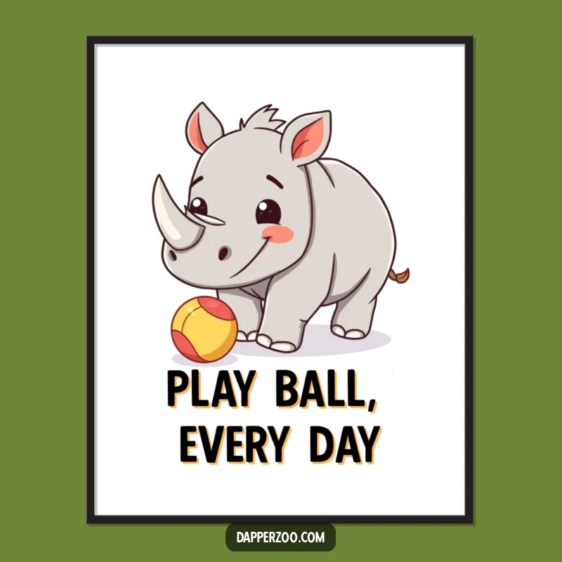 Free Printable Rhino Wall Art: Playful Calf Ball Nudge Funny Downloadable Decor