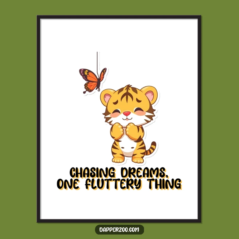 Free Printable Tiger Cub Wall Art: Playful Butterfly Chase Downloadable Art