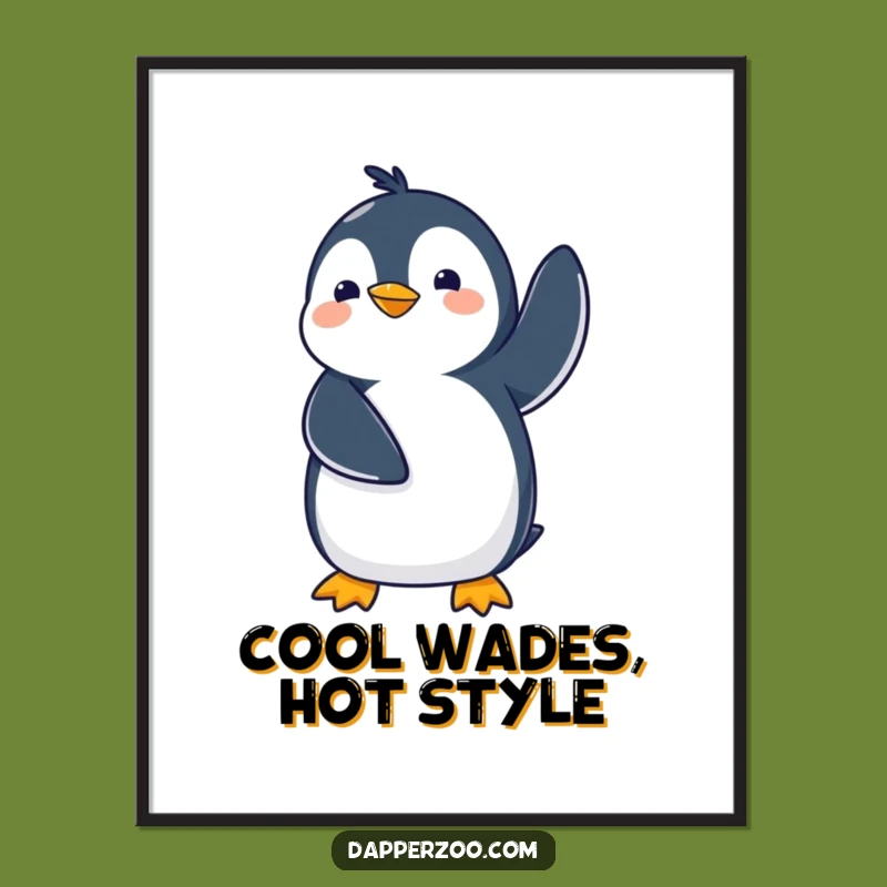 Free Printable Wall Art: Comical Kawaii Penguin Waddling, Hilarious Downloadable Art