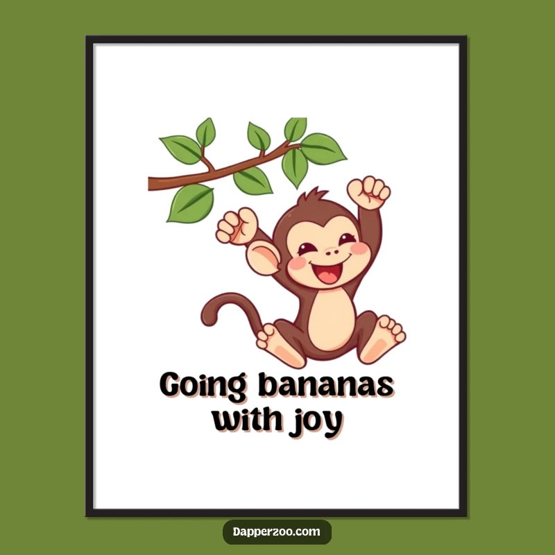 Free Printable Wall Art: Gleeful Kawaii Monkey Swinging, Hilarious Downloadable Art