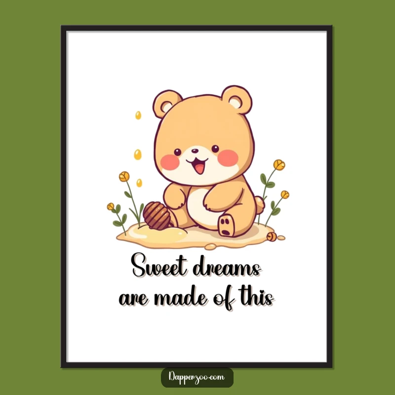 Funny Free Printable Wall Art: Kawaii Bear Digging for Imaginary Honey