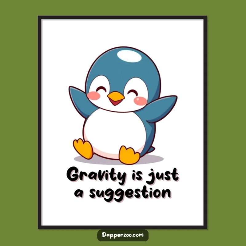 Free Printable Penguin Wall Art: Funny Flying Attempt Comical Animal Downloadable Art