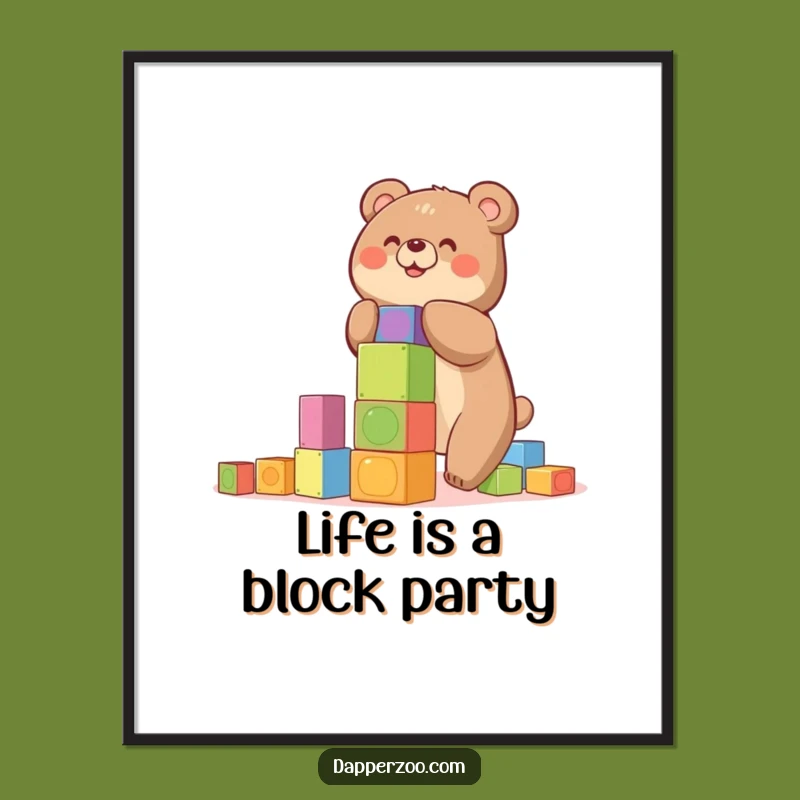 Funny Free Printable Bear Wall Art - Block Tower Wobble Downloadable Decor