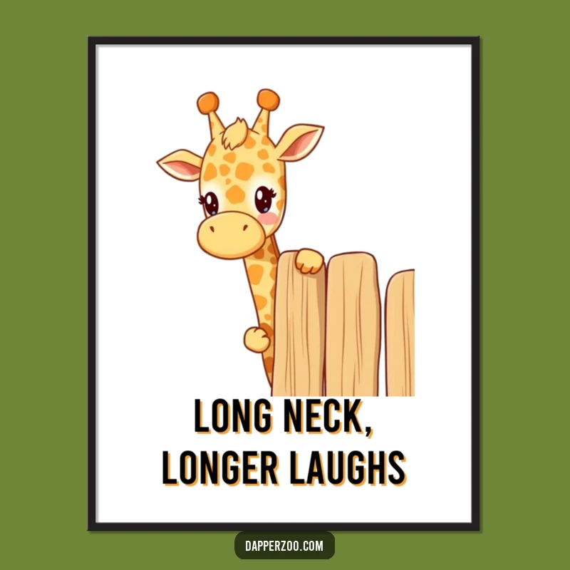 Free Printable Wall Art: Curious Kawaii Giraffe Peeking, Hilarious Downloadable Art