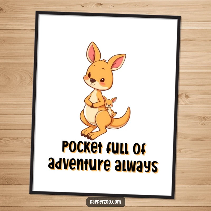 Funny Free Printable Wall Art: A curious kangaroo hops with a tiny, adorable joey nestled safely in its pouch.