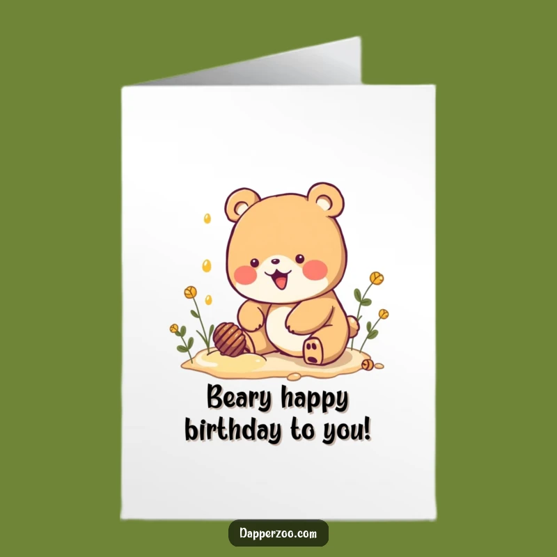 Free Printable Birthday Card: Excited Kawaii Bear Hunting for Sweet Birthday Honey