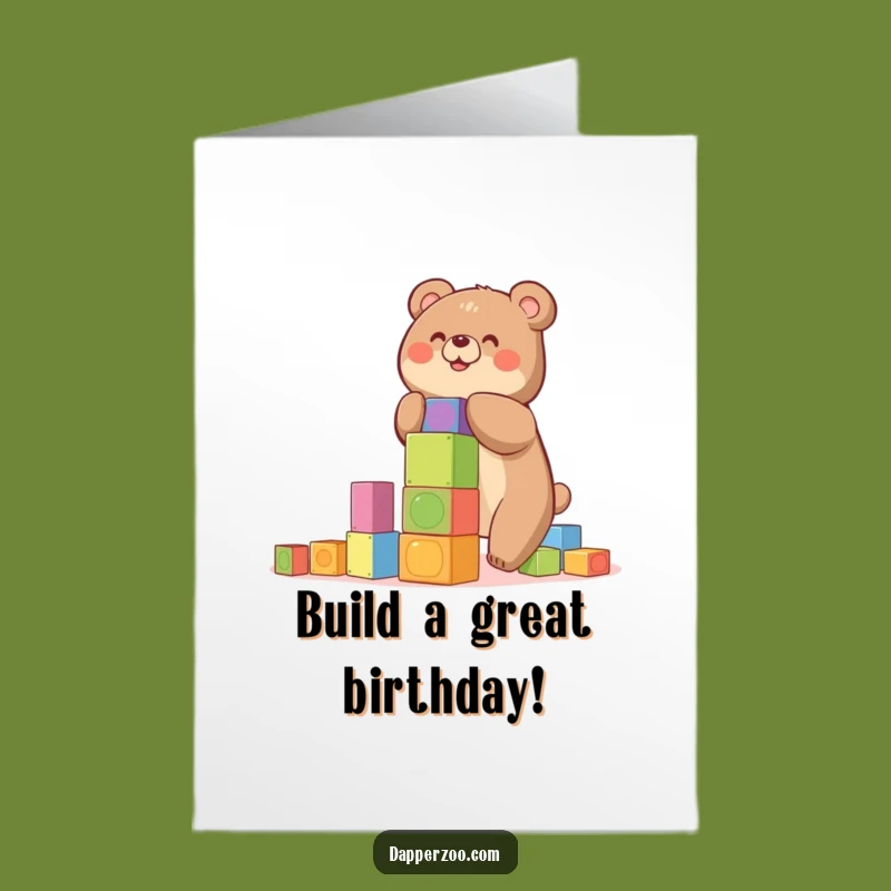 Free Printable Funny Bear Birthday Card - Block Tower Fail Downloadable Greeting