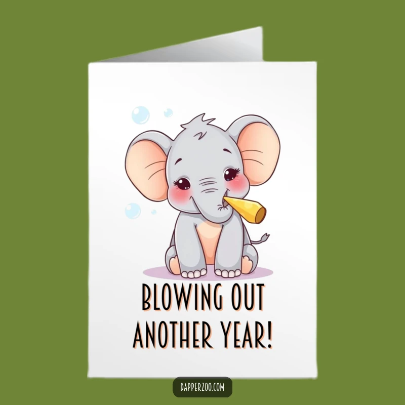 Free Printable Birthday Card: Elephant Calf Bubbles Card - Downloadable Fun Gift