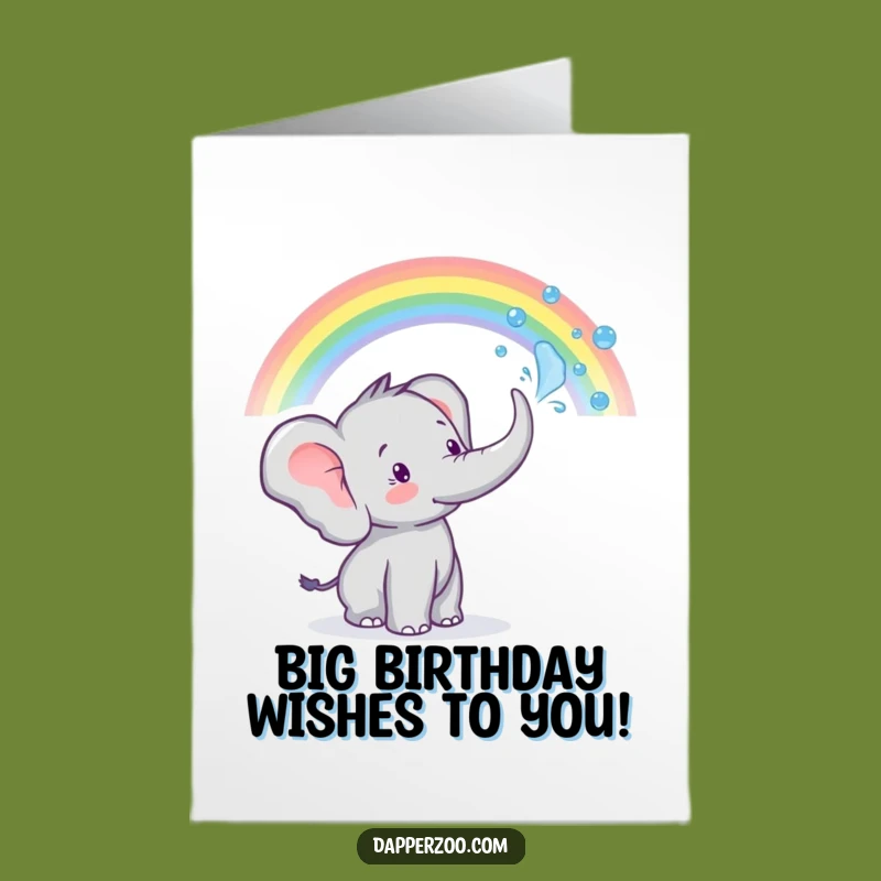 Free Printable Birthday Card: Elephant Rainbow Spray Downloadable Greeting