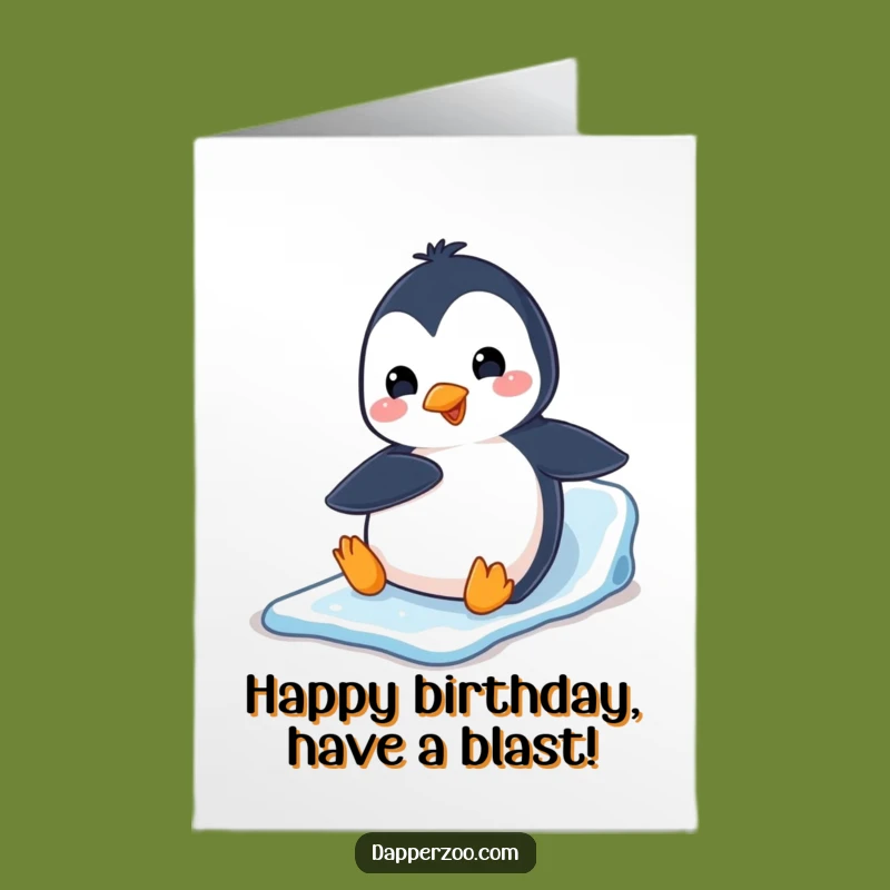 Free Printable Birthday Card: Penguin Belly Slide Fun Downloadable Greeting