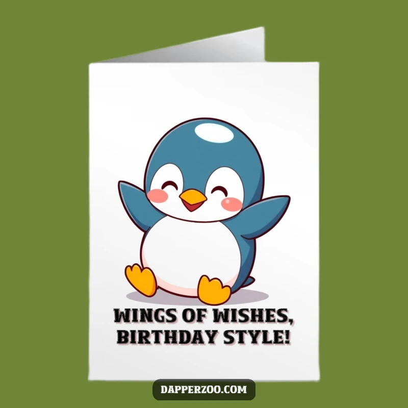 Free Printable Penguin Birthday Card: Funny Flappy Wings Downloadable Gift for Him or Her