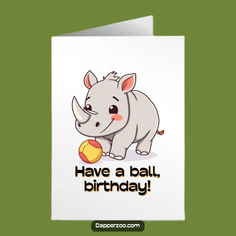 Free Printable Rhino Birthday Card: Playful Calf Ball Nudge Funny Downloadable Gift