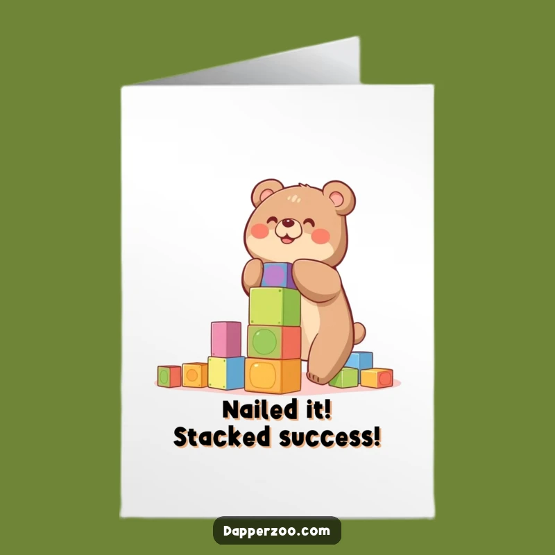Free Printable Bear Congratulations Card - Block Tower Success Downloadable