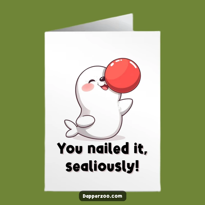 Free Printable Seal Ball Balance Congrats Card: Awesome Win Downloadable Gift