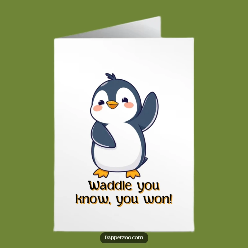 Free Printable Congrats Card: Waddle to Victory! Funny Kawaii Penguin, Downloadable Gift